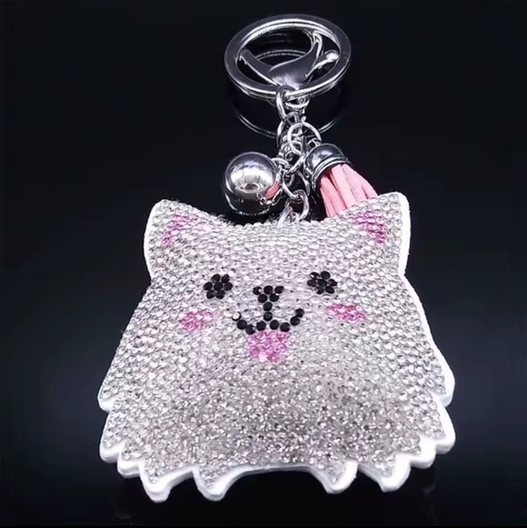 Bling Pomeranian Dog Crystal Rhinestone Keychain Bag Charm With Pink Tas… - Picture 7 of 11